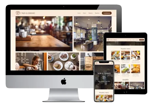 Mockup de página en distintos dispositivos